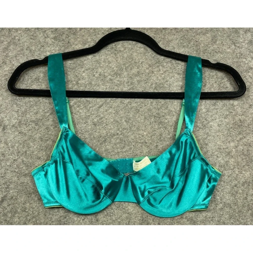Vintage 90s Victoria's Secret Second Skin Satin Bra Womens 36B Green Gold Label